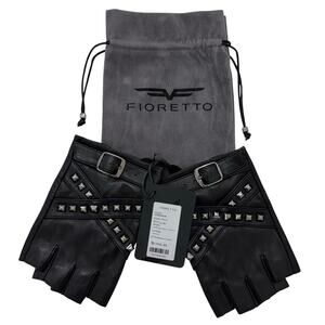 Fioretto Driving Moto Gloves Fingerless Genuine Leather Black Size S/M NWT